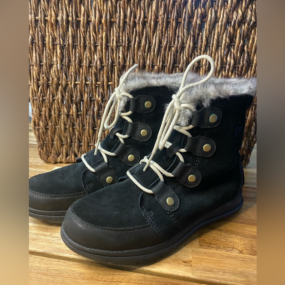 Sorel Black Ankle Boots with Fur Trim